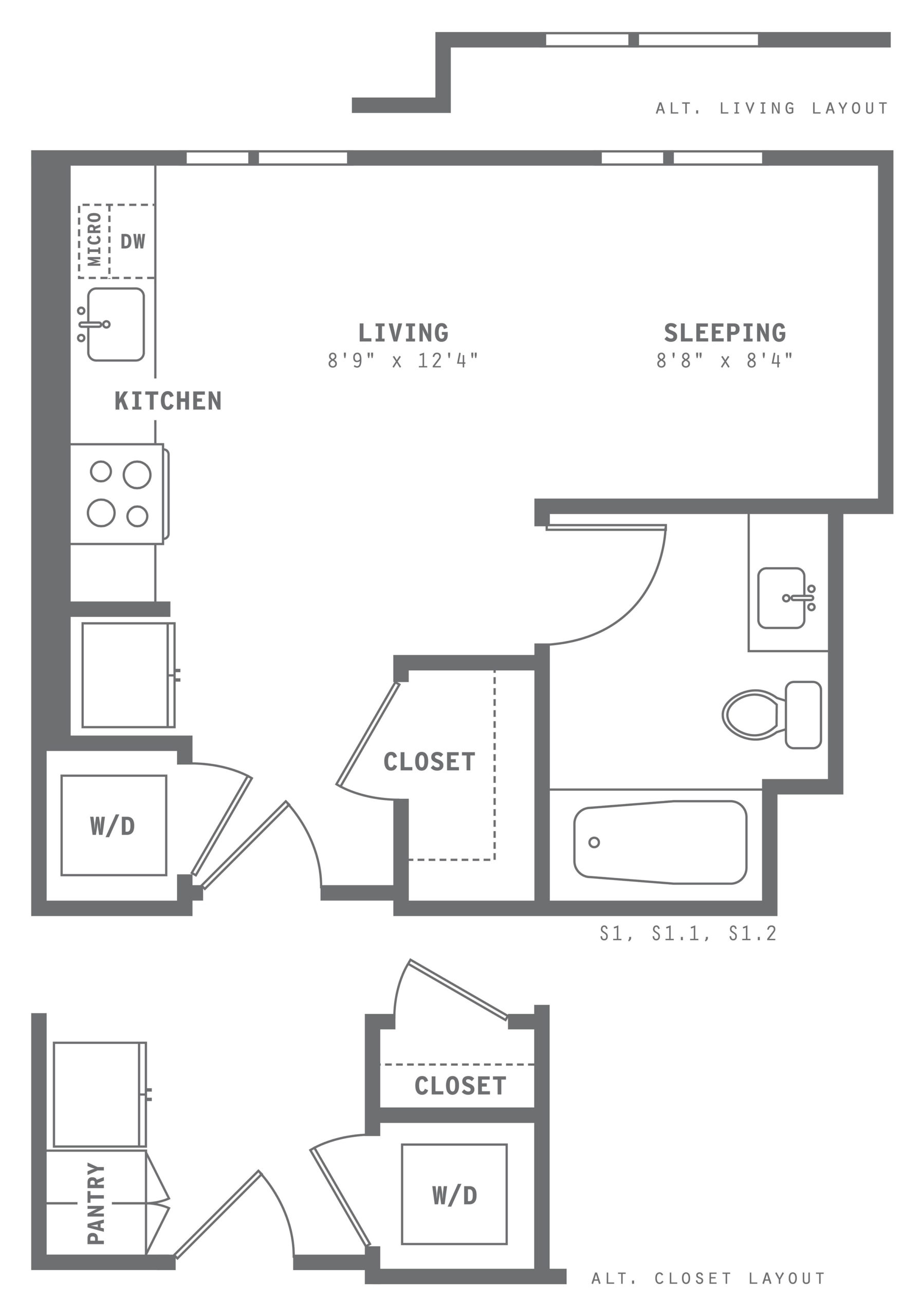 Astella Studio One Bedroom Floor Plan S1