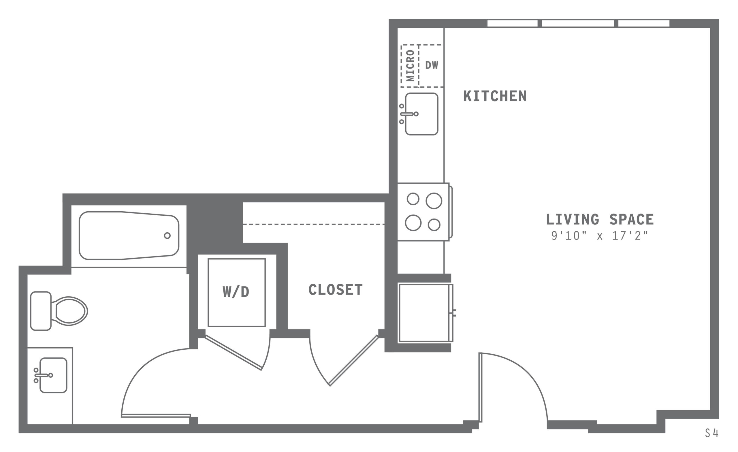 Astella Studio One Bedroom Floor Plan S4
