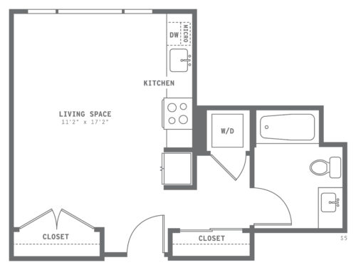 Astella Studio One Bedroom Floor Plan S5