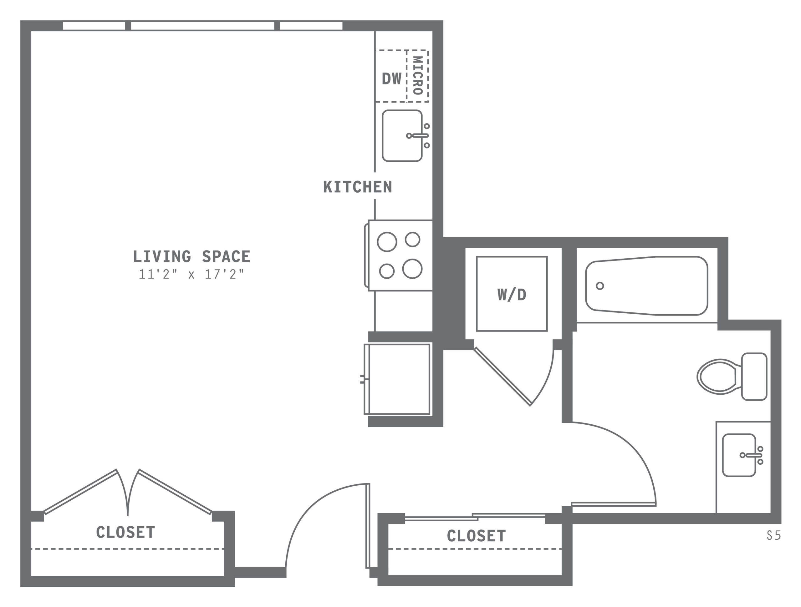 Astella Studio One Bedroom Floor Plan S5