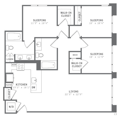 Astella Three Bedroom Floor Plan C2