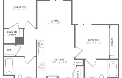 B1 Two-Bedroom Luxury Apartment Floor Plan